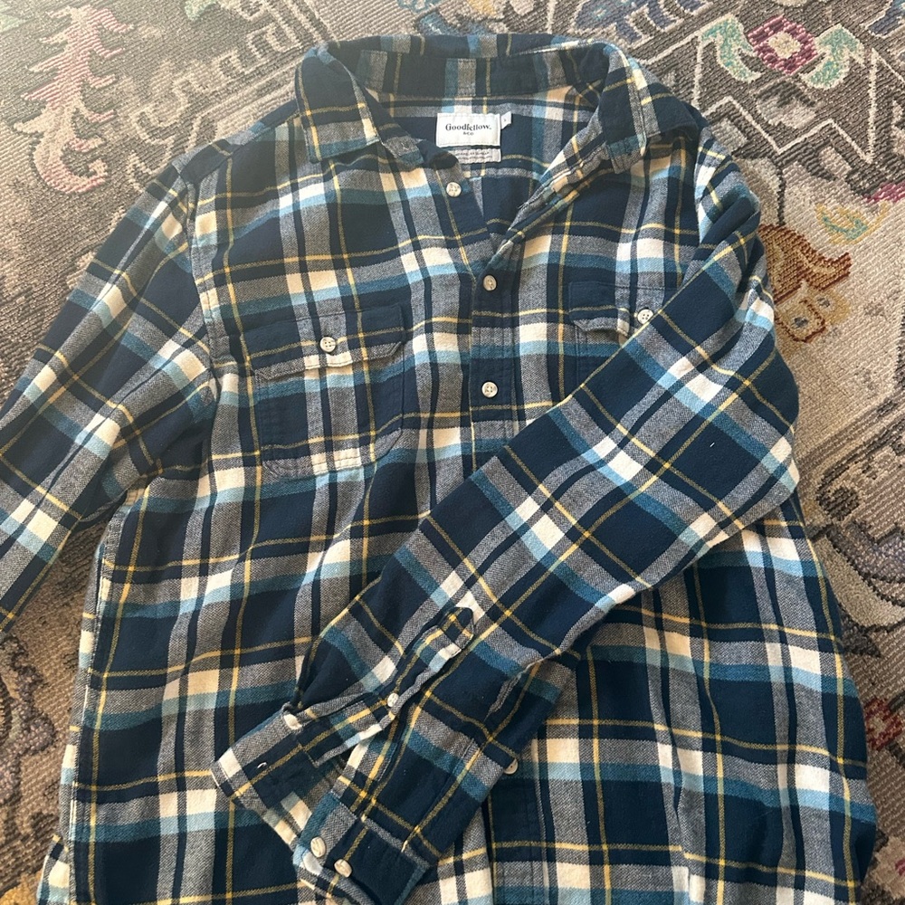 Goodfellow & Co Navy and Yellow Plaid Shirt